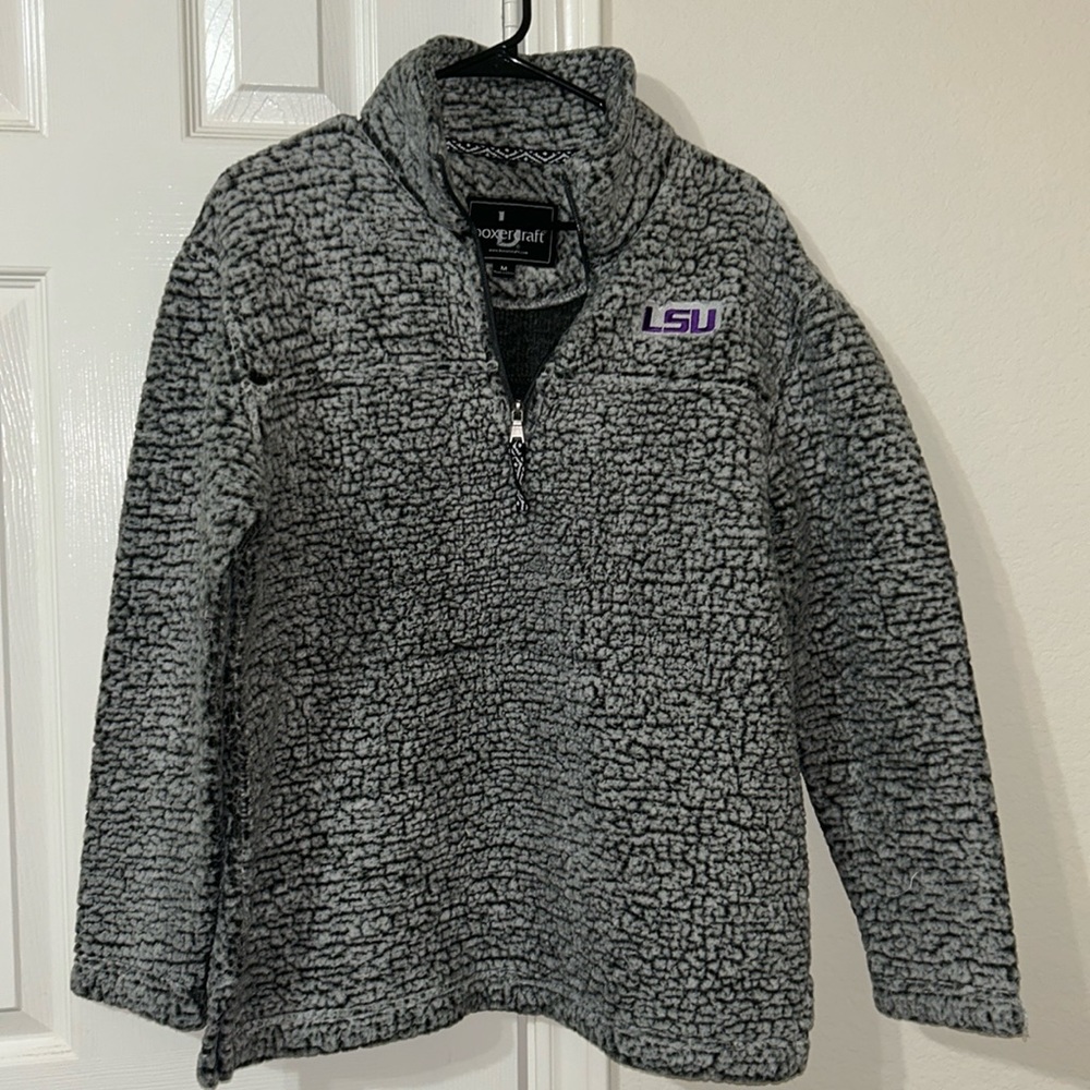 Lousianna State University Gray Sherpa Pullover Teddy Bear Jacket Sz. Med
